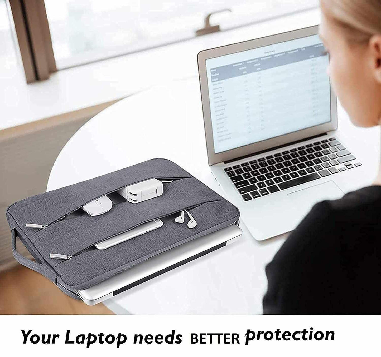 Sleek Nylon Fabric Laptop Bag Cover with inner Fur Cushion material - APEXPRIME